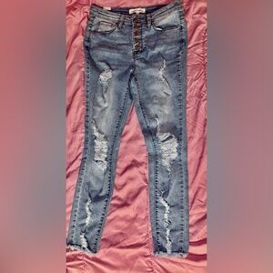 Almost Famous Blue Distressed Skinny Jeans